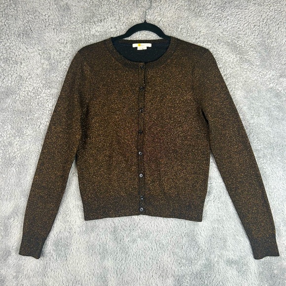 Like New Boden Long Sleeve Button Down Gold Metallic Glitter Cardigan Size 4 - Picture 13 of 16
